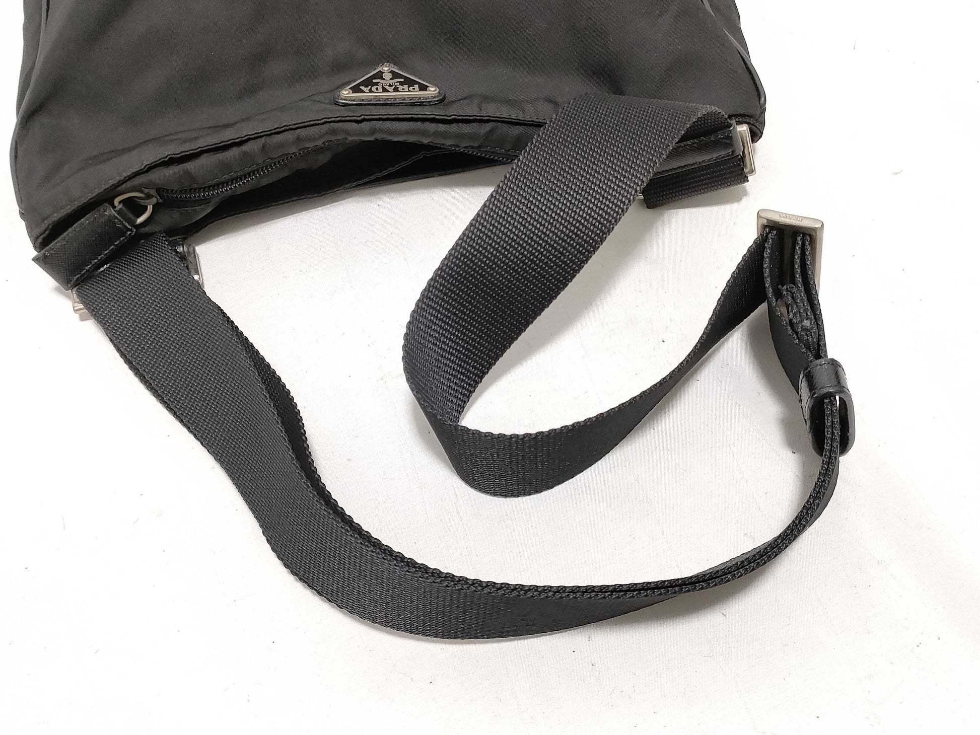 PRADA Nylon Prada Shoulder Bag with Triangle Logo, Black