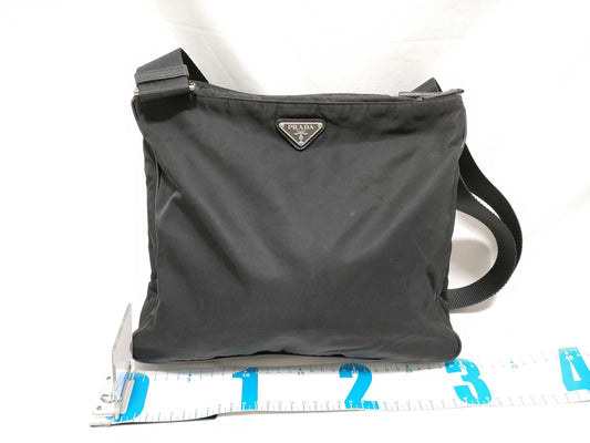 PRADA Nylon Prada Shoulder Bag with Triangle Logo, Black
