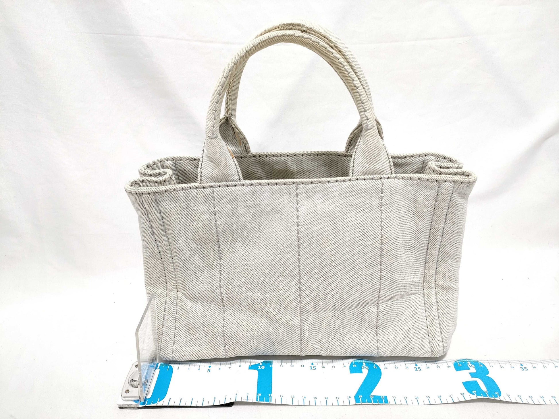 PRADA Prada Canapa Denim Handbag with Triangle Logo Tote Bag