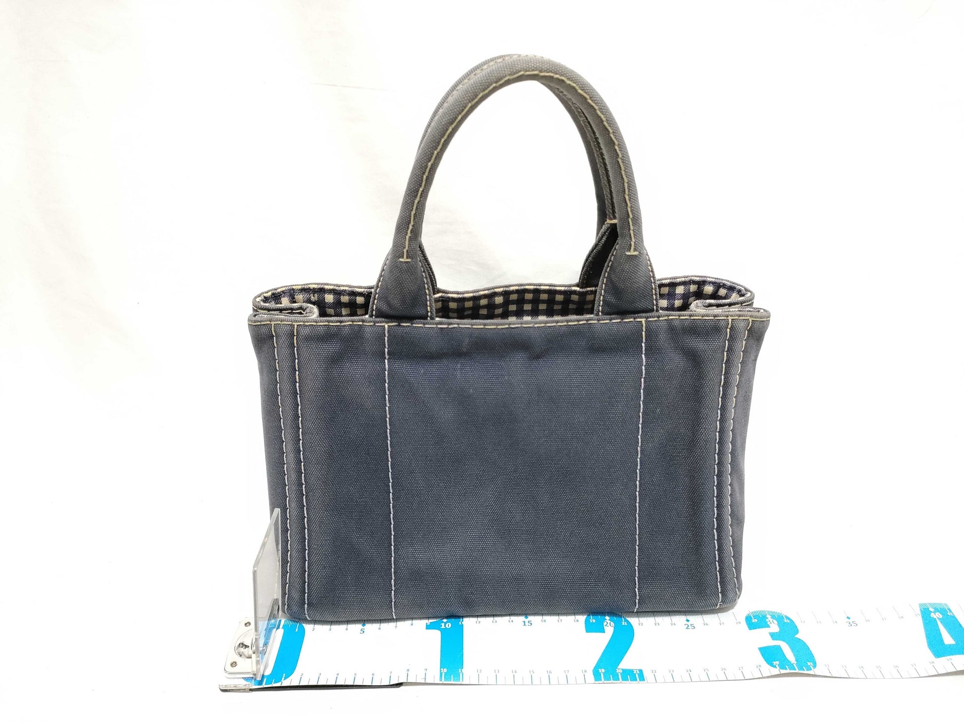 PRADA Prada Handbag Shoulder Bag 2-Way Triangle Logo Gingham Check Tote Bag