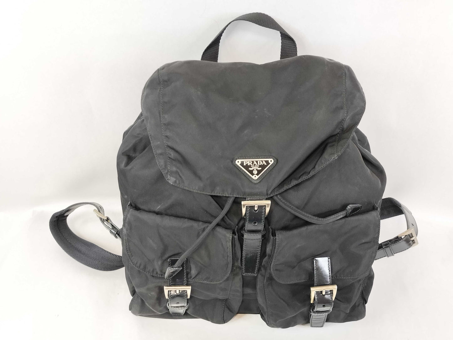 PRADA Nylon Prada Backpack with Triangle Logo in Black