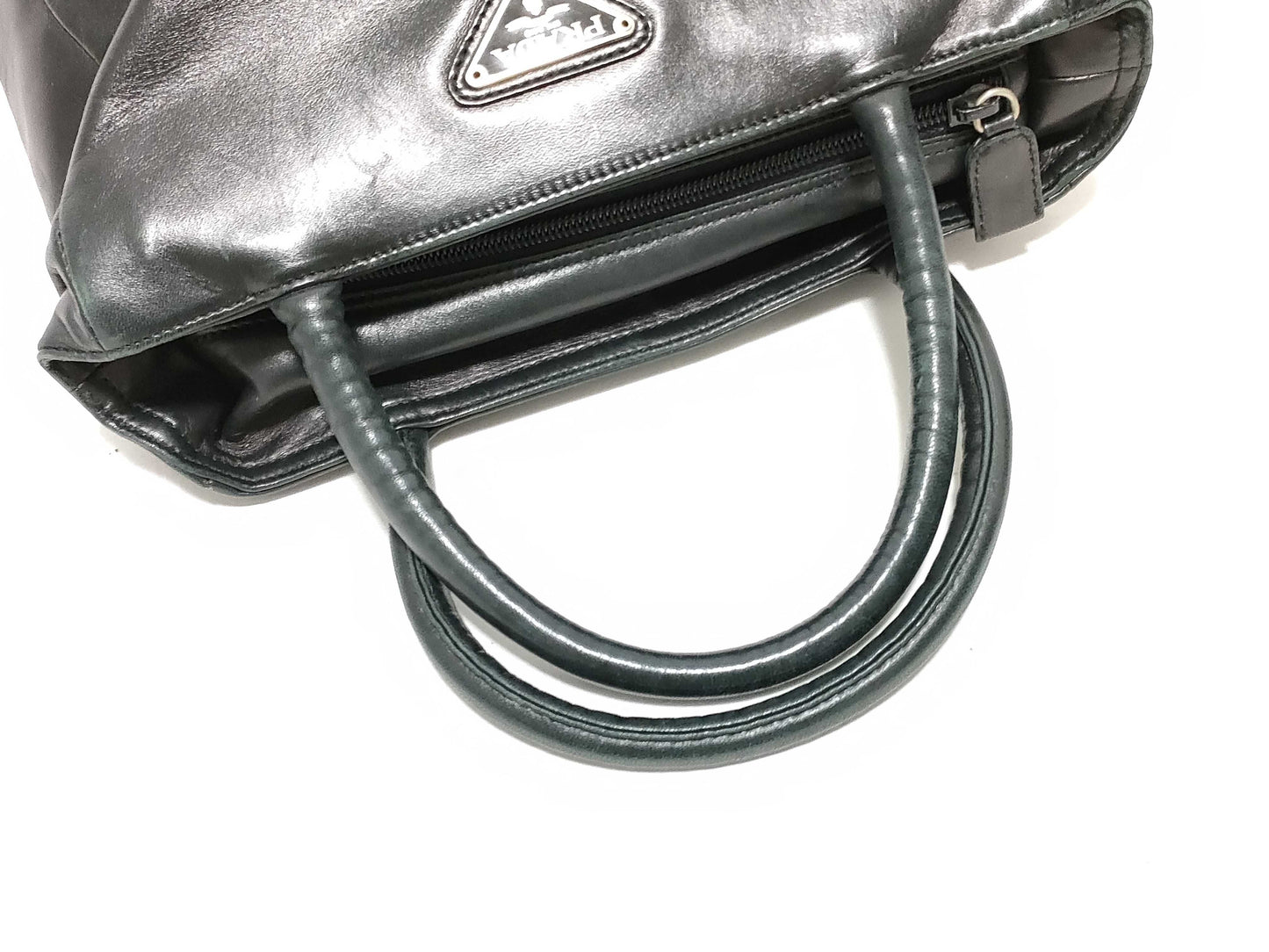 PRADA Prada Handbag All Leather Triangle Logo Black with Warranty Card