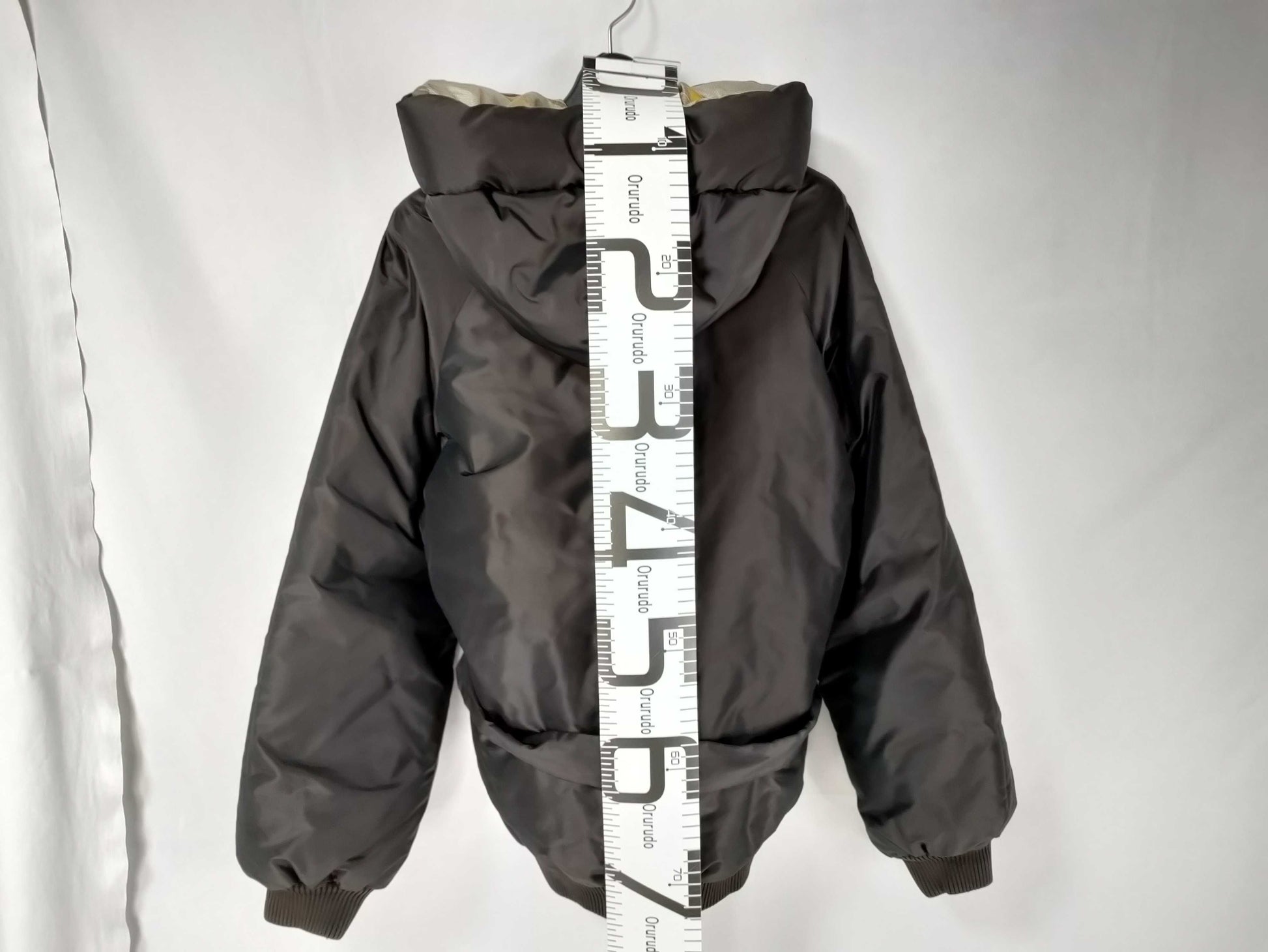 HERMES Down Jacket, All-Over Print Hoodie, Black, Size 36, Belted