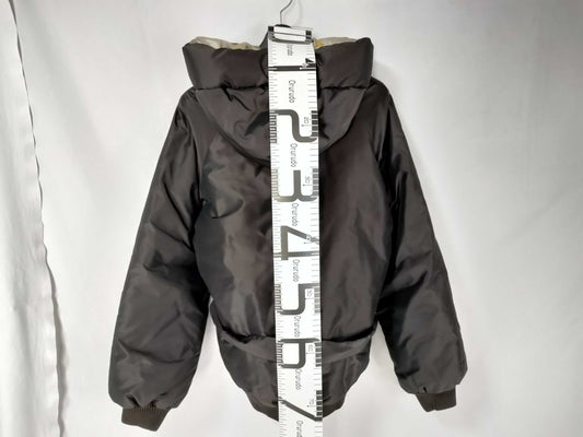 HERMES Down Jacket, All-Over Print Hoodie, Black, Size 36, Belted