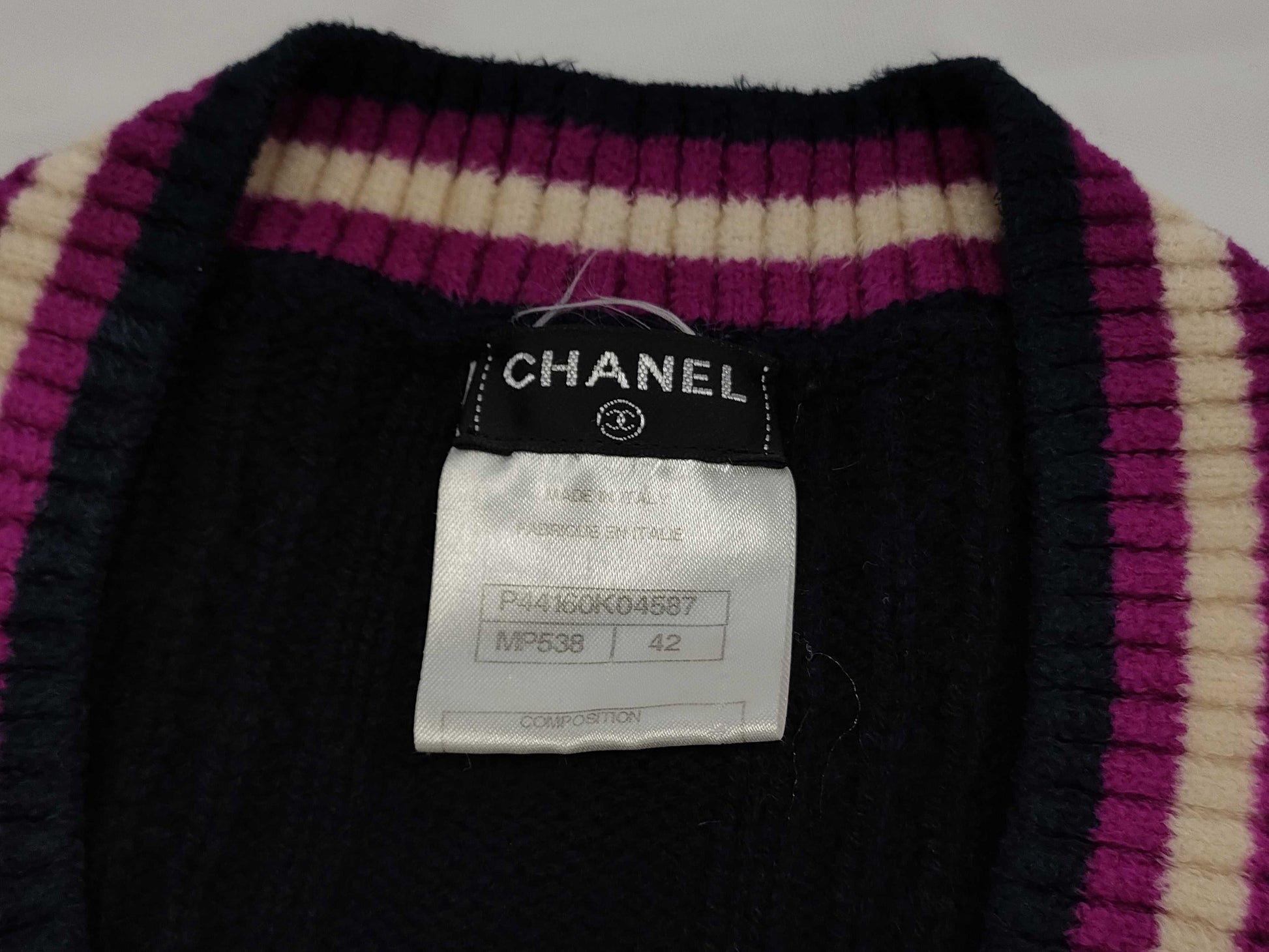 CHANEL Cashmere Knit Sweater with Patches, Size 42, P44160K04587