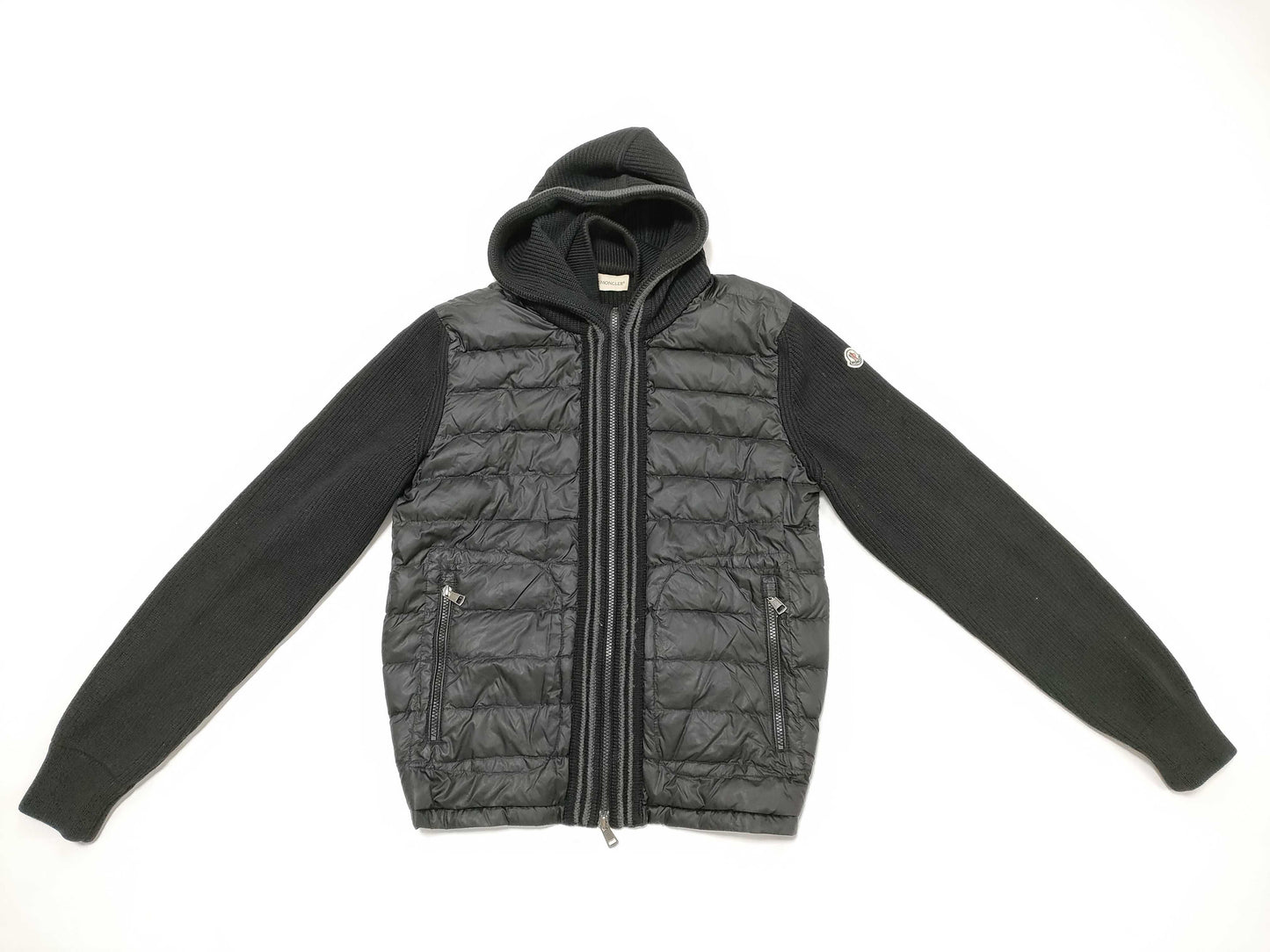 MONCLER Moncler Cardigan Knit Down Hoodie with Switching Design, Black, Size M