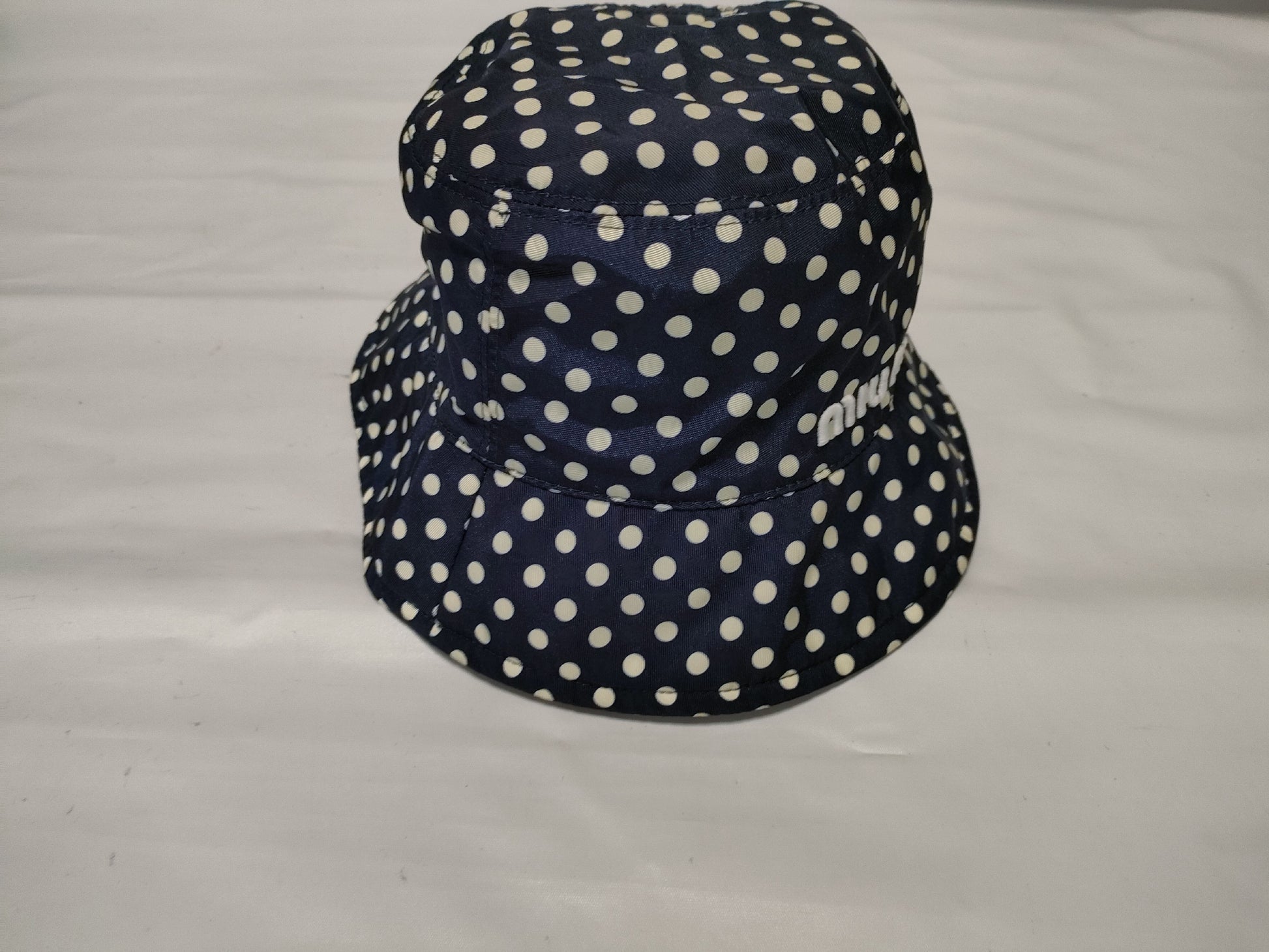 Miu Miu Bucket Hat with Polka Dots and Embroidered Logo, Size M, Other Apparel