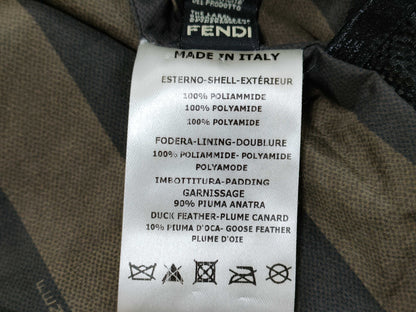 FENDI Striped Hoodie Down Jacket, White, Size 38