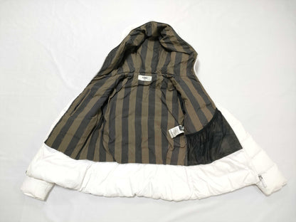 FENDI Striped Hoodie Down Jacket, White, Size 38