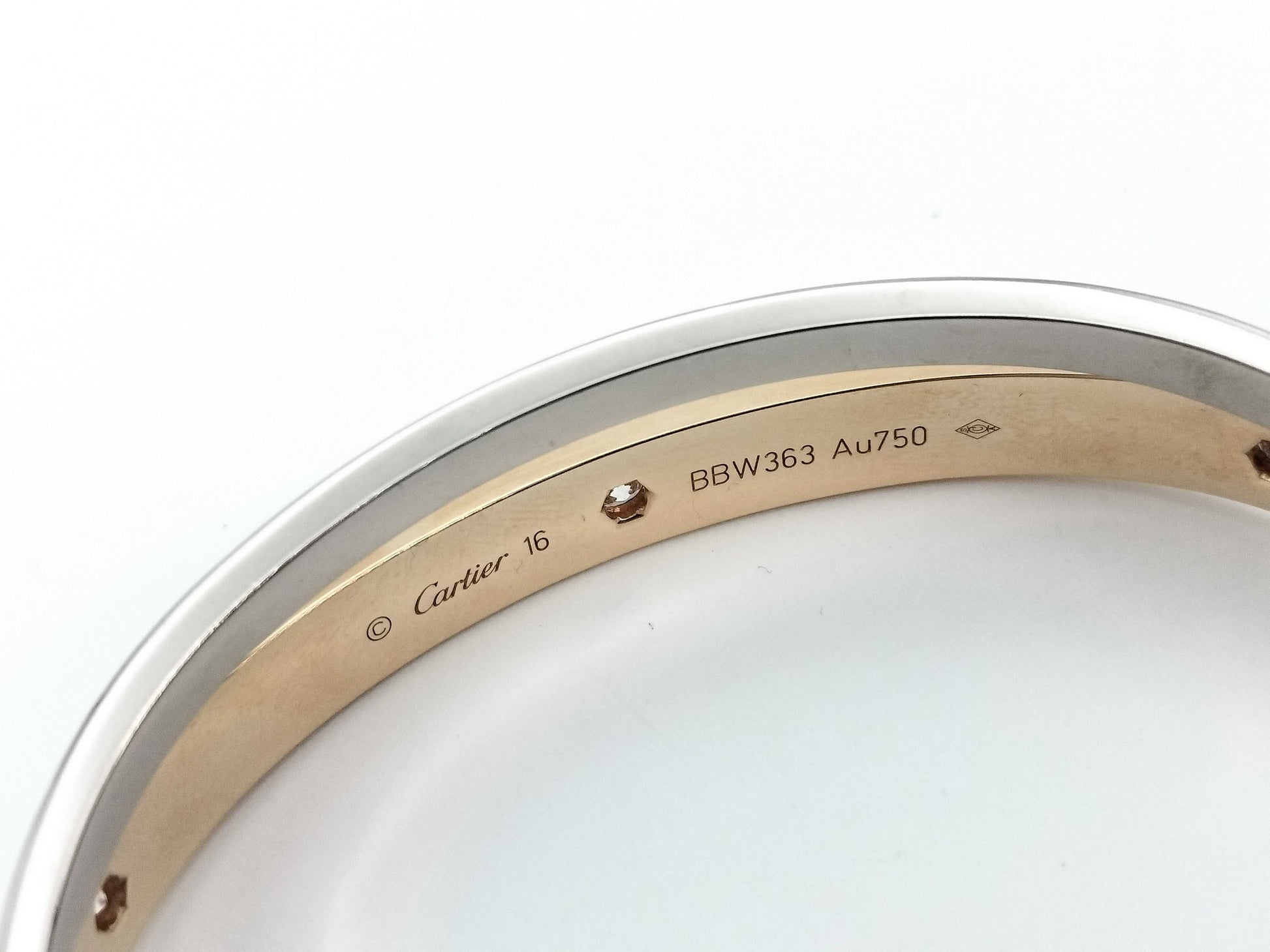 Cartier Love Bracelet, 2-Row #16, Half Diamond, PG/WG Au750, 45.9g, Bracelet/Bangle 