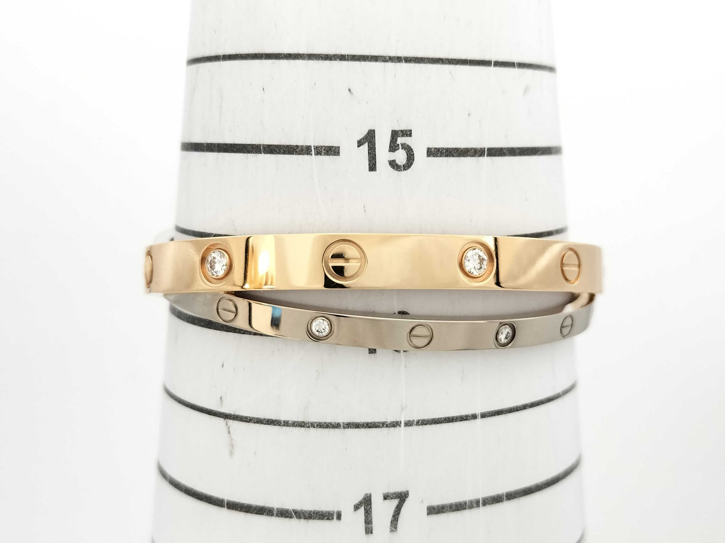 Cartier Love Bracelet, 2-Row #16, Half Diamond, PG/WG Au750, 45.9g, Bracelet/Bangle 