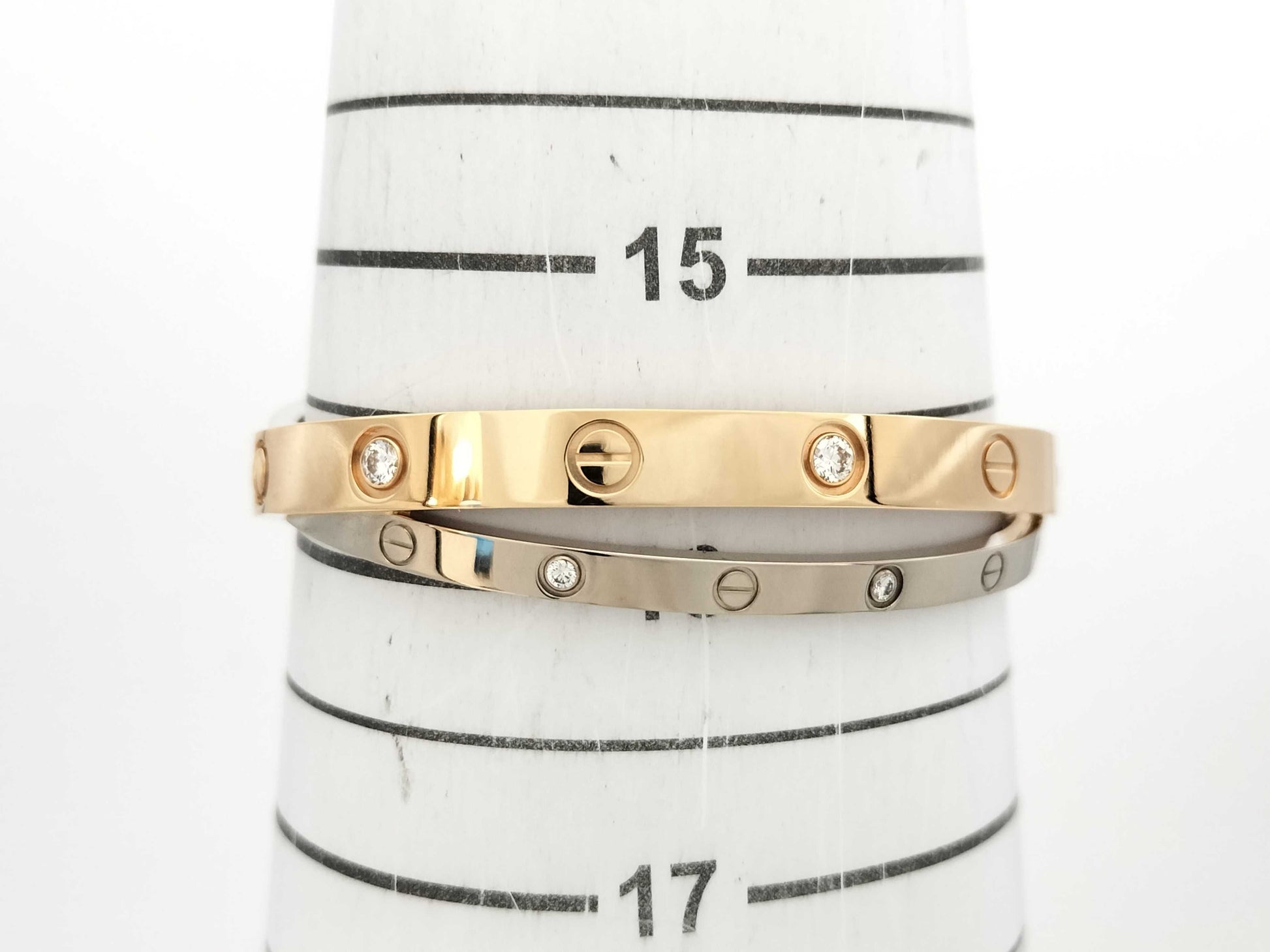 Cartier Love Bracelet, 2-Row #16, Half Diamond, PG/WG Au750, 45.9g, Bracelet/Bangle 