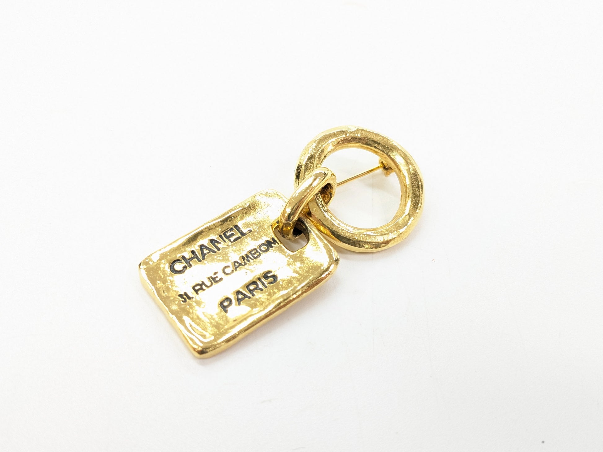 CHANEL Logo Plate Brooch Gold Color Brooch