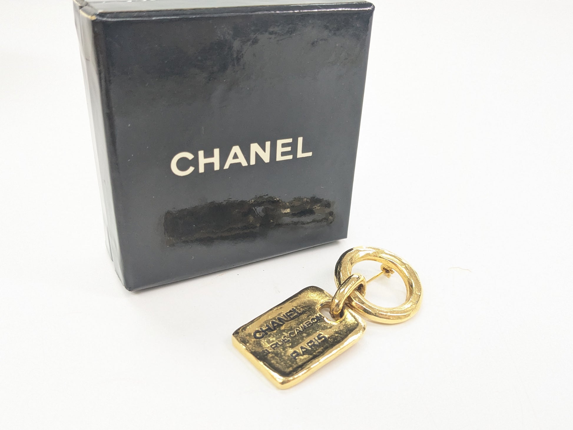 CHANEL Logo Plate Brooch Gold Color Brooch