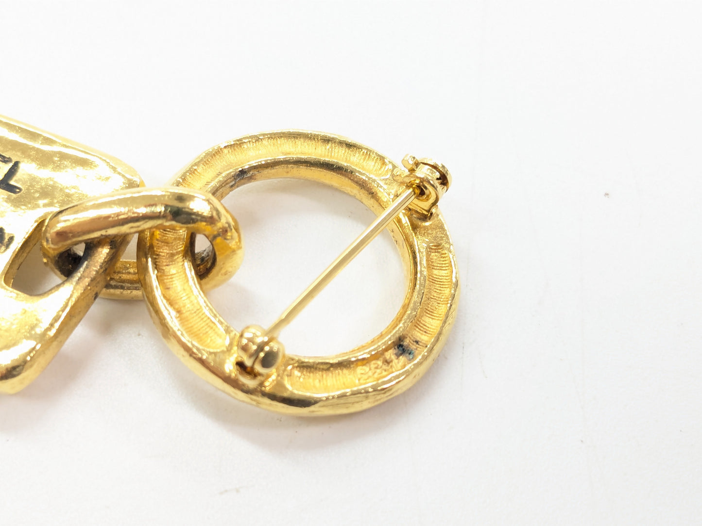 CHANEL Logo Plate Brooch Gold Color Brooch