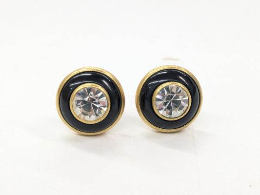 CHANEL Rhinestone Round Earrings 93A Black x Gold Earrings