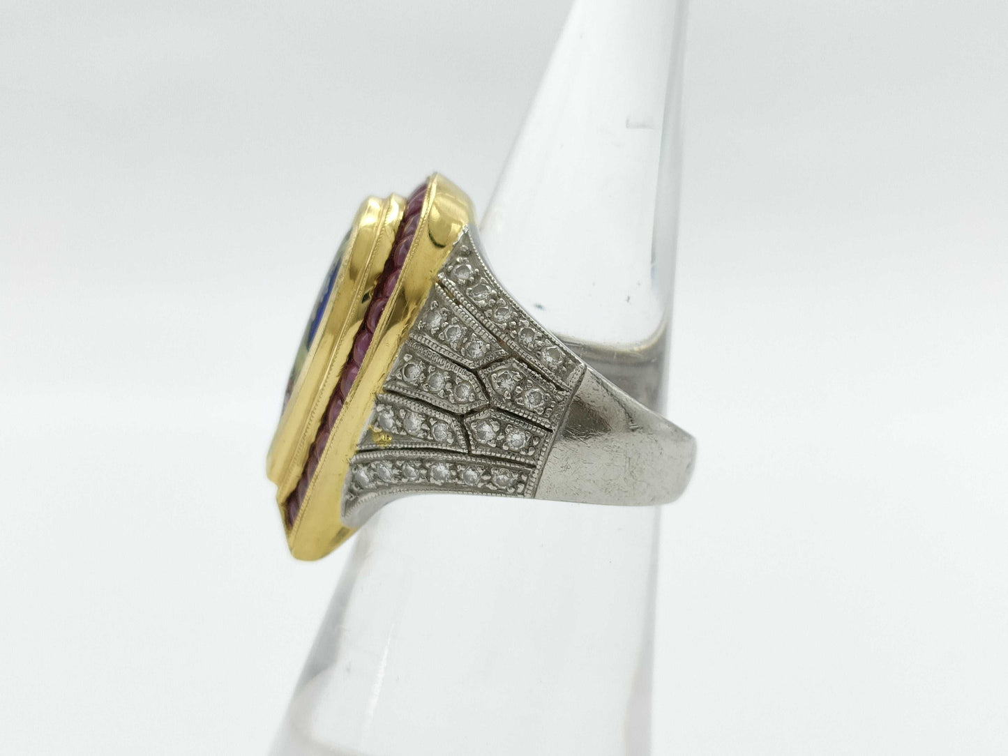 Mitsuo Kaji Enamel Ring, 2.46ct R, 0.59ct D, 17.5g PT900/K18 