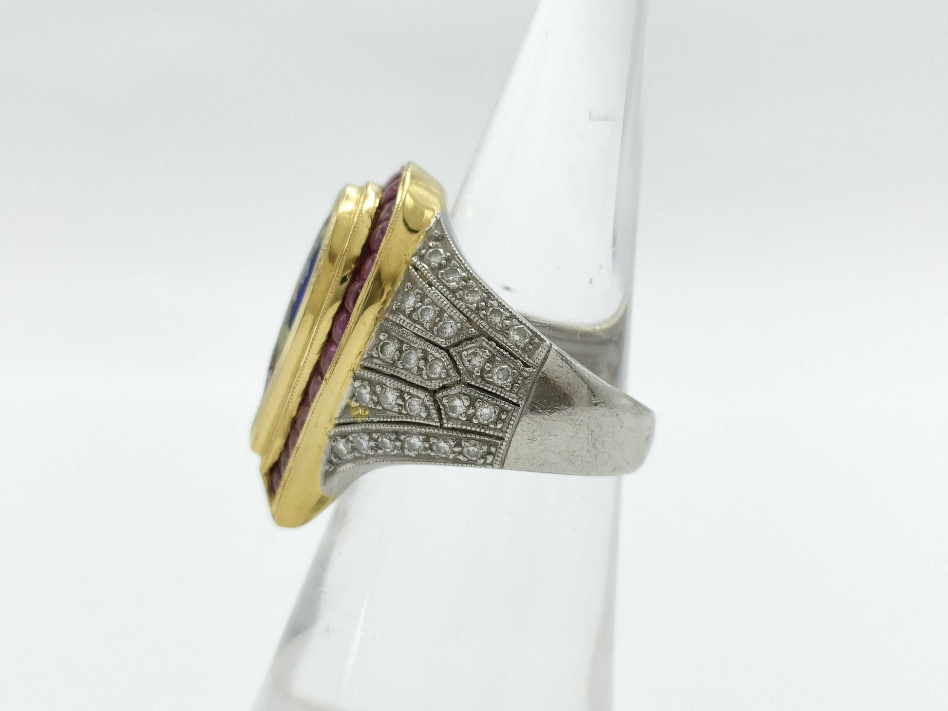 Mitsuo Kaji Enamel Ring, 2.46ct R, 0.59ct D, 17.5g PT900/K18 