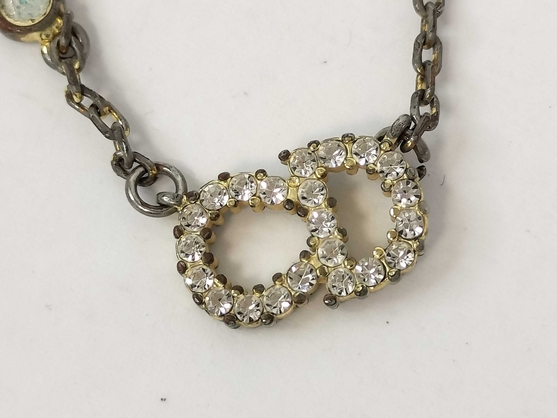 Dior Christian Dior Rhinestone Logo Necklace