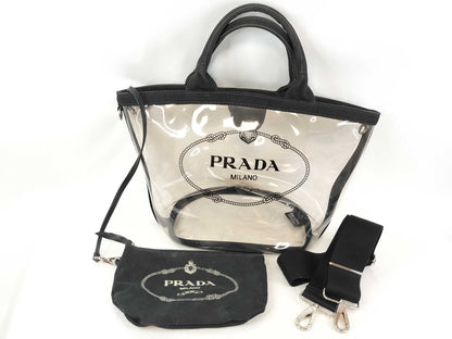PRADA PRADA Canapa Vinyl Hand Tote Bag with Pouch