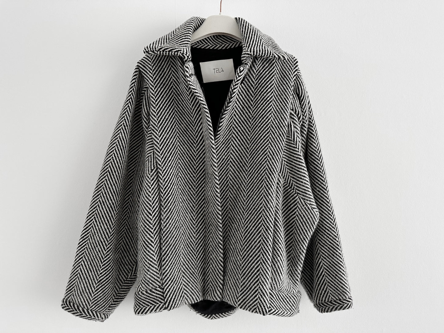 TELA Herringbone Tweed Jacket, Dolman Sleeves, Size 38