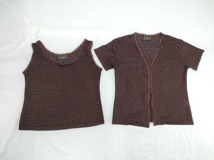 FENDI Zucca Tank Top and Cardigan Set, Burgundy Cardigan
