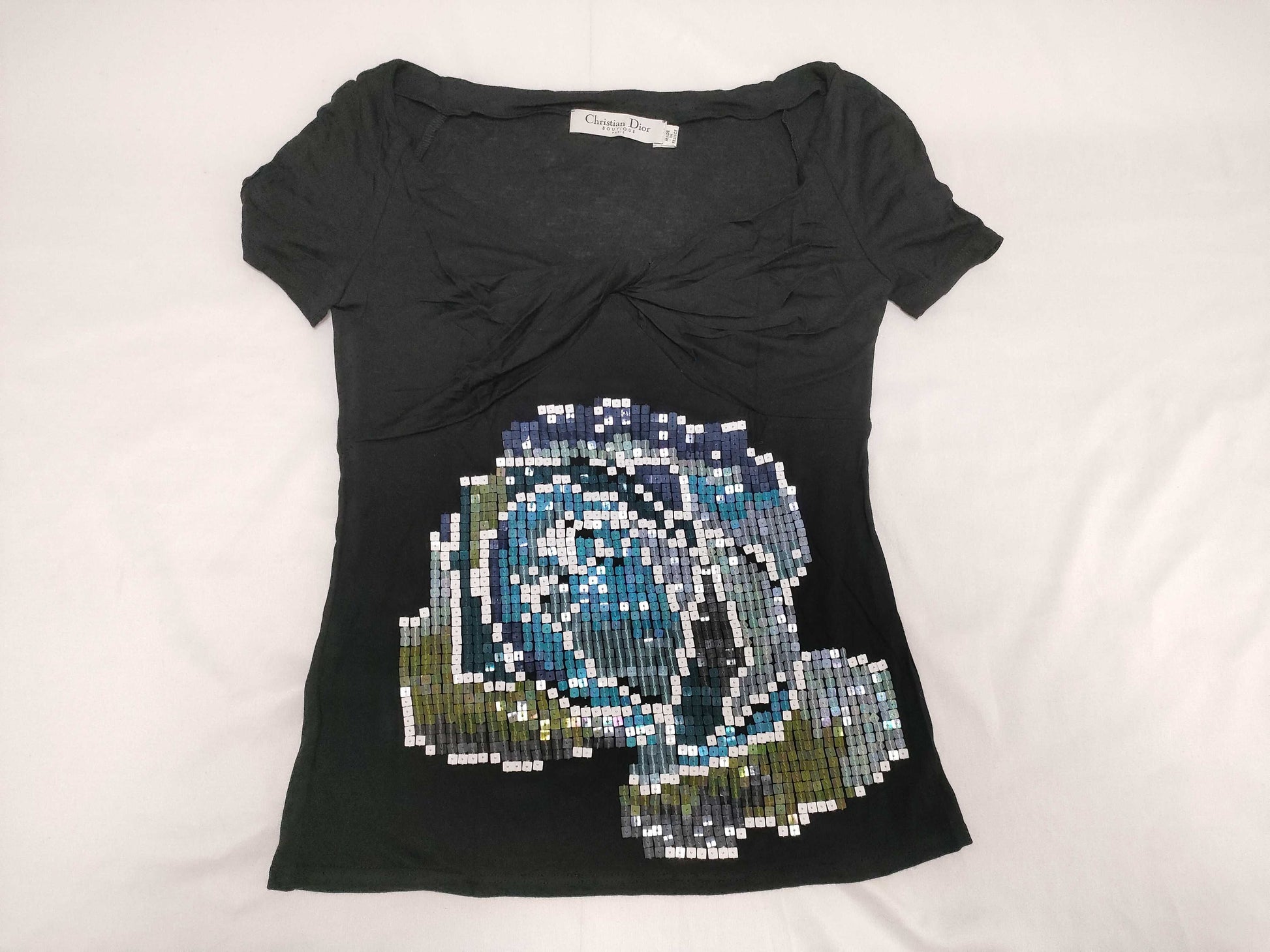 Dior Beaded T-Shirt, Short Sleeve, Blue/Black, Size 36
