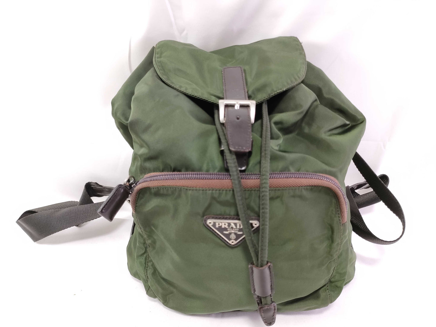 PRADA Nylon Backpack with Prada Triangle Logo Plate, Green