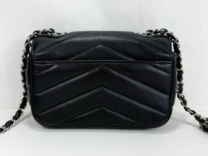 CHANEL Black Caviar Chevron Shoulder Bag, W18cm x H12cm x D6cm, Approx. 24th Series [Sealed], Silver Hardware, Excellent Condition, Item No. 24200973