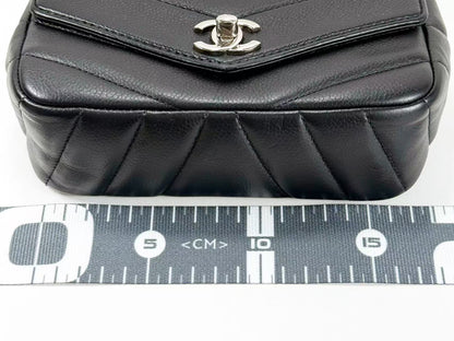CHANEL Black Caviar Chevron Shoulder Bag, W18cm x H12cm x D6cm, Approx. 24th Series [Sealed], Silver Hardware, Excellent Condition, Item No. 24200973