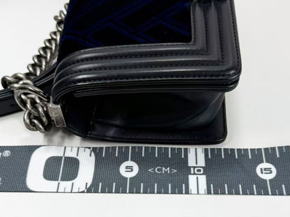CHANEL Black Boy 20 Velvet and Leather Shoulder Bag, 20cm Wide, Approx. 23rd Series, with Seal, Vintage S Clasp, Item No. 23086168, Excellent Condition