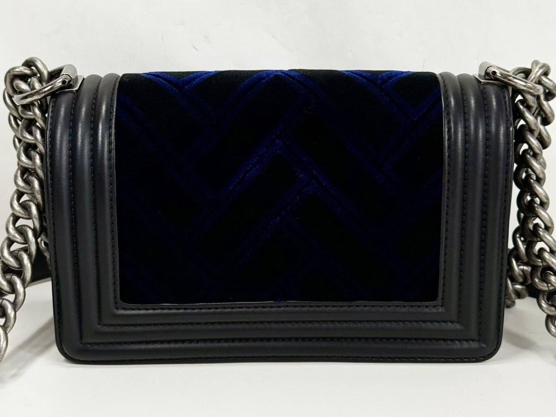 CHANEL Black Boy 20 Velvet and Leather Shoulder Bag, 20cm Wide, Approx. 23rd Series, with Seal, Vintage S Clasp, Item No. 23086168, Excellent Condition