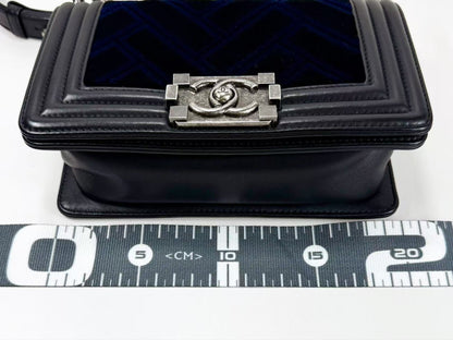 CHANEL Black Boy 20 Velvet and Leather Shoulder Bag, 20cm Wide, Approx. 23rd Series, with Seal, Vintage S Clasp, Item No. 23086168, Excellent Condition