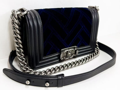 CHANEL Black Boy 20 Velvet and Leather Shoulder Bag, 20cm Wide, Approx. 23rd Series, with Seal, Vintage S Clasp, Item No. 23086168, Excellent Condition