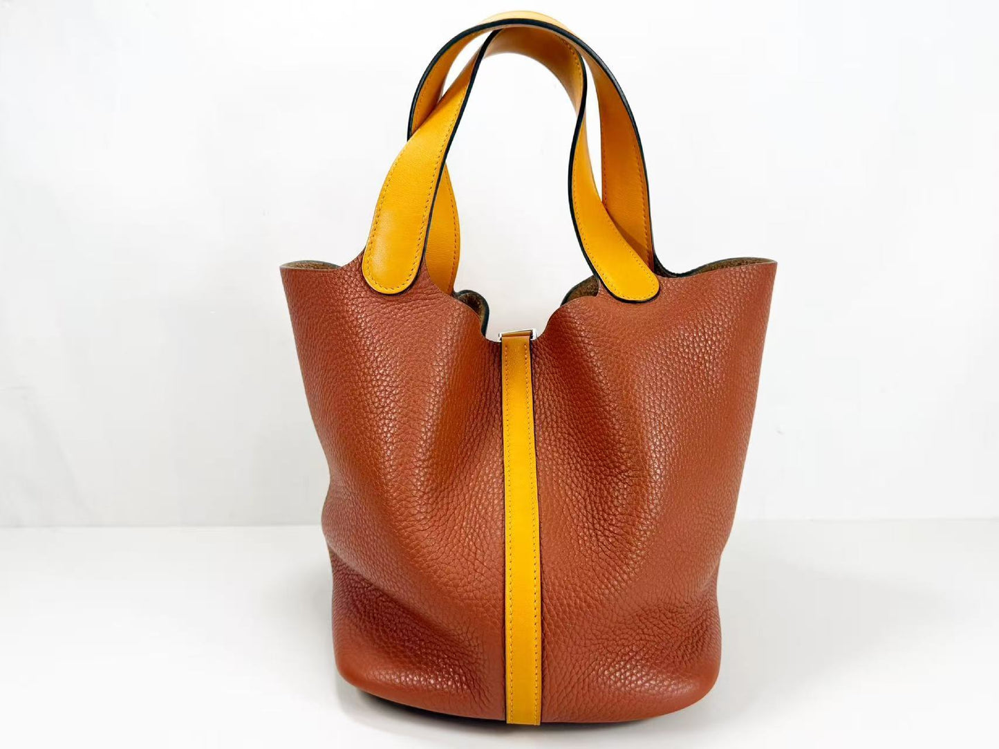 HERMES Picotin Picotin Lock MM Two-tone W22cm Approx. X Stamp [Cadena/162] Silver Hardware Handbag Excellent Condition A Handbag