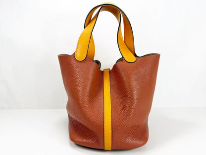 HERMES Picotin Picotin Lock MM Two-tone W22cm Approx. X Stamp [Cadena/162] Silver Hardware Handbag Excellent Condition A Handbag