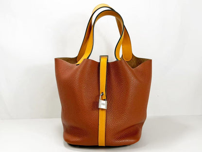 HERMES Picotin Picotin Lock MM Two-tone W22cm Approx. X Stamp [Cadena/162] Silver Hardware Handbag Excellent Condition A Handbag