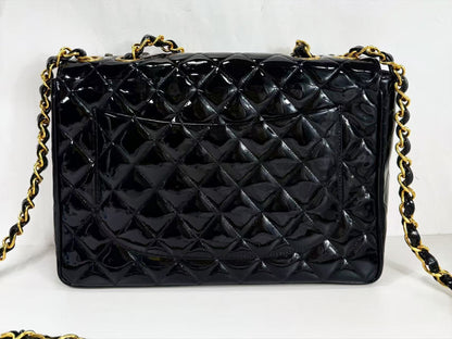 CHANEL Matelasse Black Swarovski Patent Full Shoulder Bag, Size 30cm , Gold Hardware, 3380231, Excellent Condition, Includes Box, Bag, G Card, and Sticker.