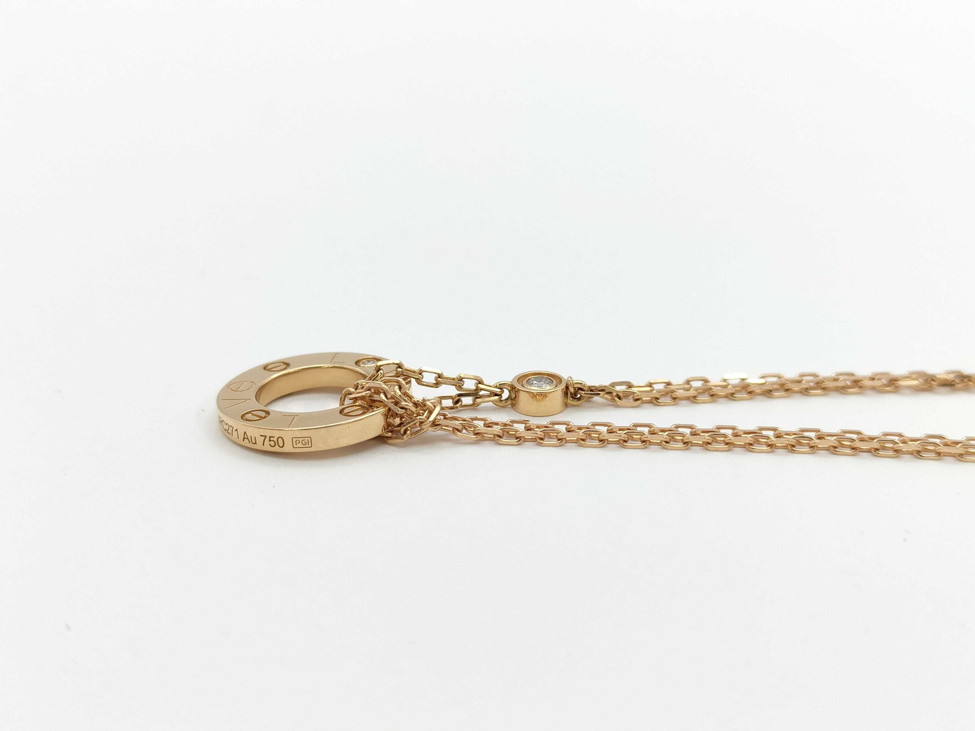 Cartier Love Circle 2PD PG Au750 6.3g Necklace 