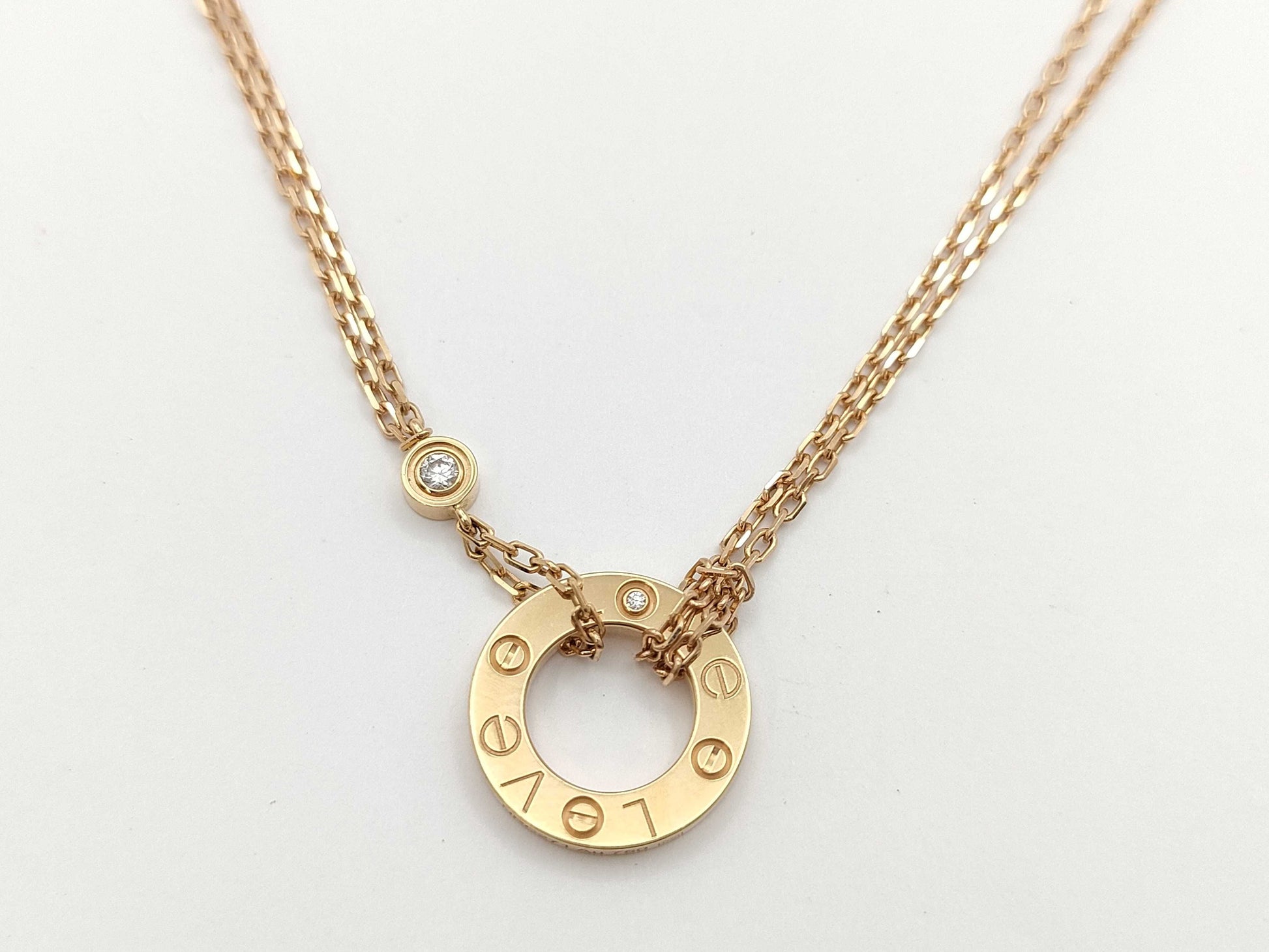 Cartier Love Circle 2PD PG Au750 6.3g Necklace 