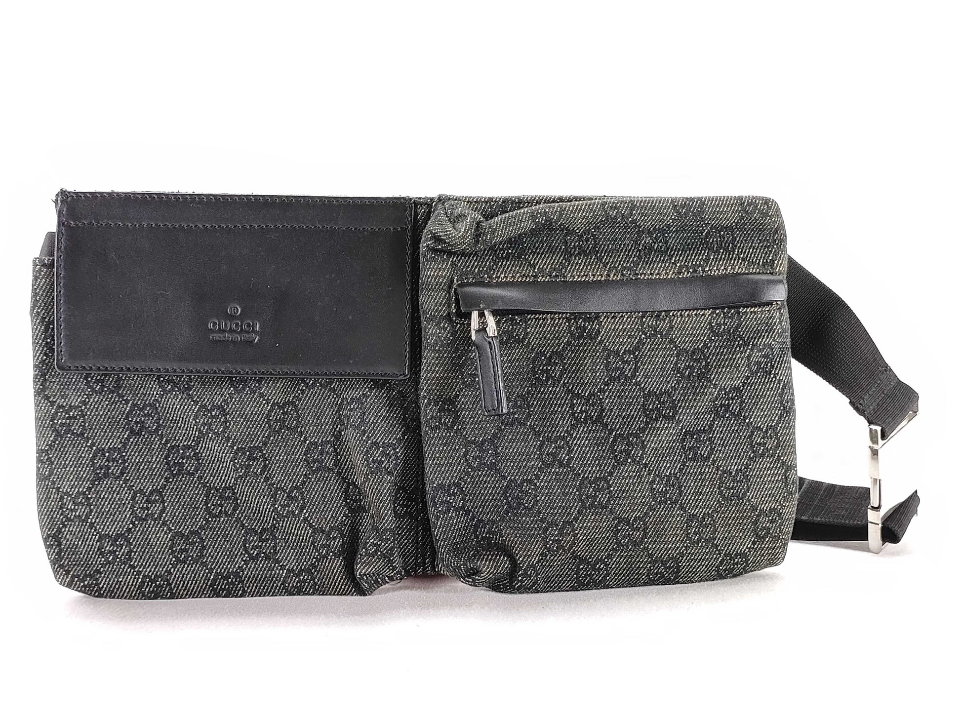 GUCCI GG Canvas Gucci Body Bag GG Canvas Leather Waist Pouch Black 28566 Waist Bag