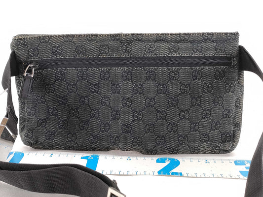 GUCCI GG Canvas Gucci Body Bag GG Canvas Leather Waist Pouch Black 28566 Waist Bag