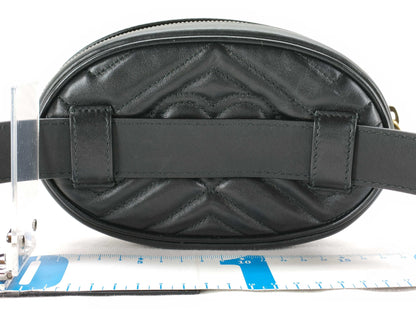 GUCCI GG Marmont 476434 Body Bag Leather Belt Bag Black Gold Hardware Quilted Waist Bag