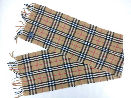 BURBERRY Fringe Scarf, Nova Check, Lambswool, Beige, Other Accessories