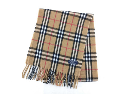 BURBERRY Fringe Scarf, Nova Check, Lambswool, Beige, Other Accessories