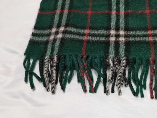 BURBERRY Nova Check Cashmere Fringe Scarf in Green