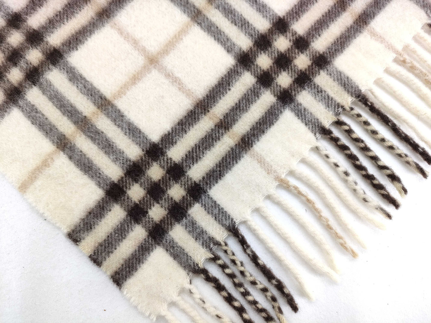 BURBERRY Fringe Scarf, Nova Check, Cashmere, Light Beige, Other Accessories