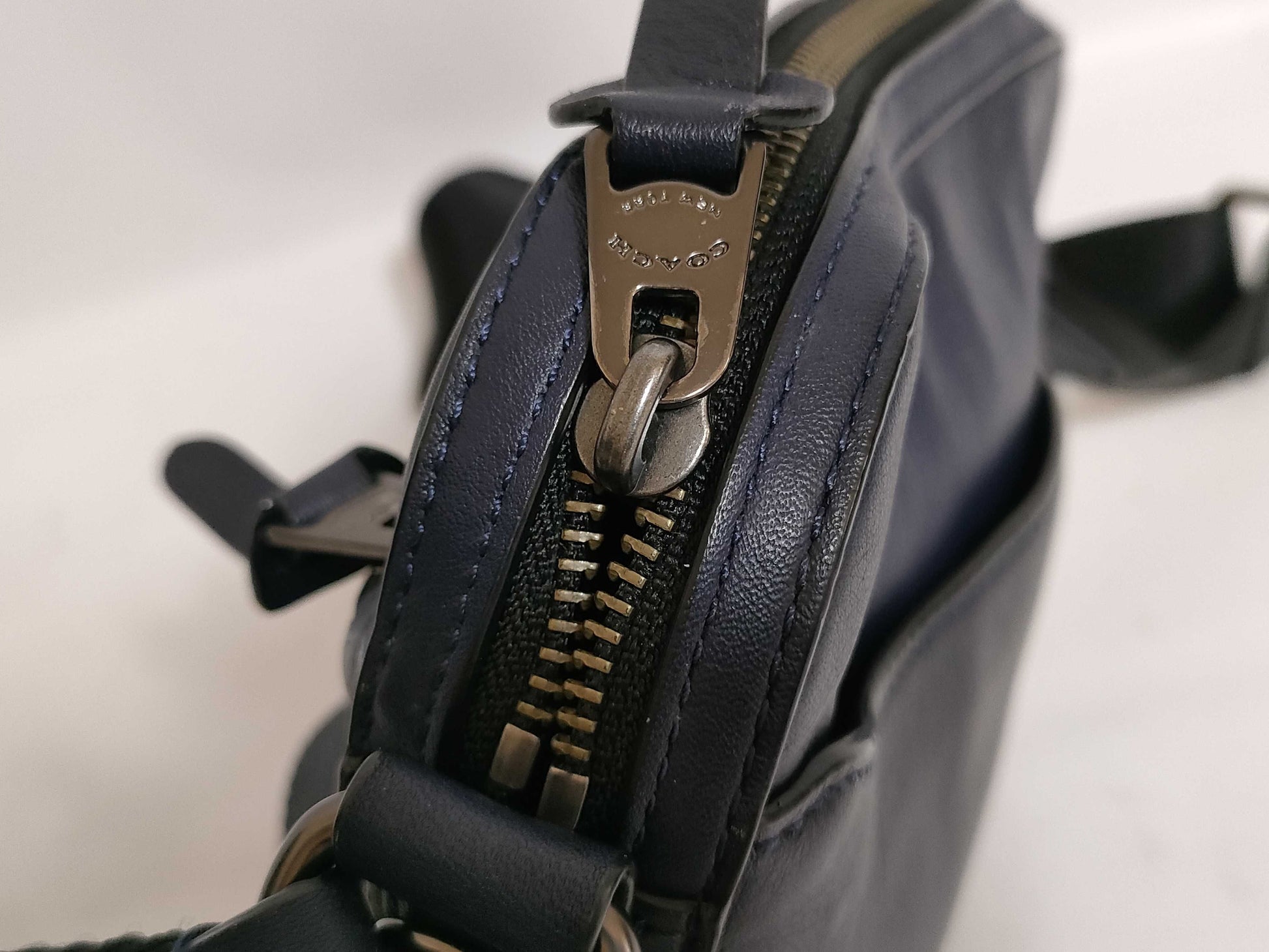 COACH Shoulder Bag Navy Leather Shoulder Bag