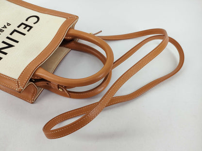 CELINE Vertical Cabas 2-Way Bag, Canvas and Leather, 193302, S-SL-5220, S-AT-4280, Natural/Tan, Handbag