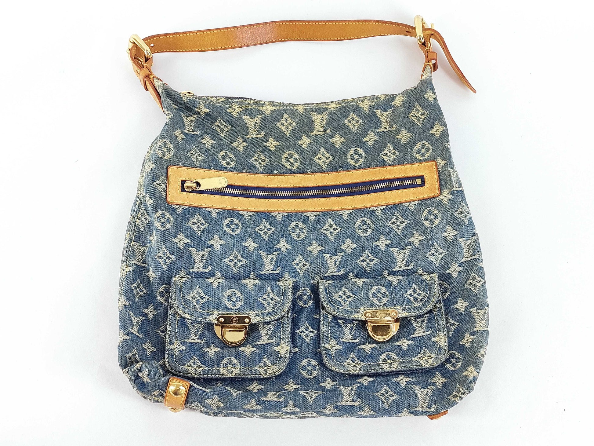 LOUIS VUITTON Monogram Denim Baggy GM Shoulder Bag M95045, Serial Number Unclear, Replacement Shoulder Strap